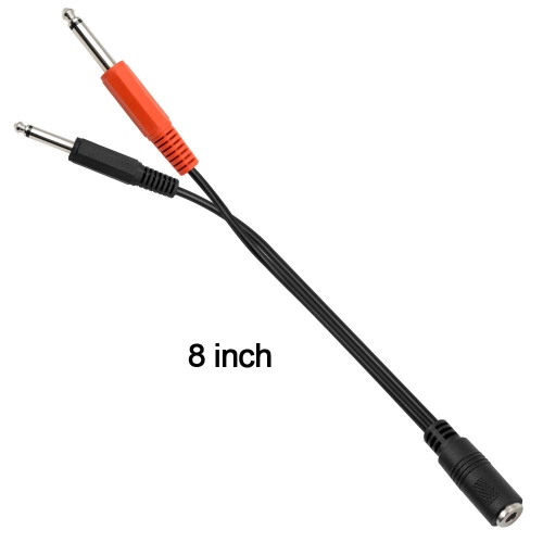 3.5mm 1/8" TRS Stereo Female to 2 Dual 1/4 Inch 6.35mm Mono TS Male Y Splitter Cable, Stereo 1/4 to 1/8