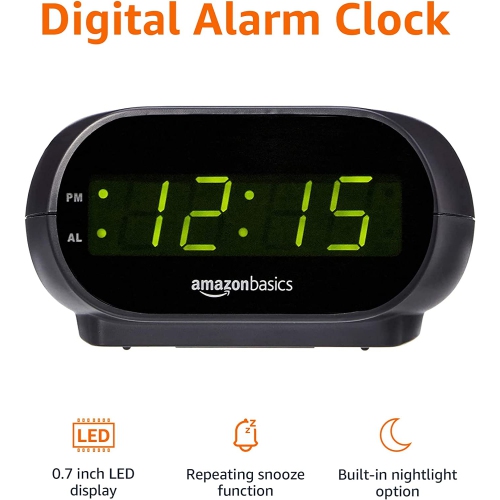Small Digital Alarm Clock with Nightlight and Battery Backup, LED Display