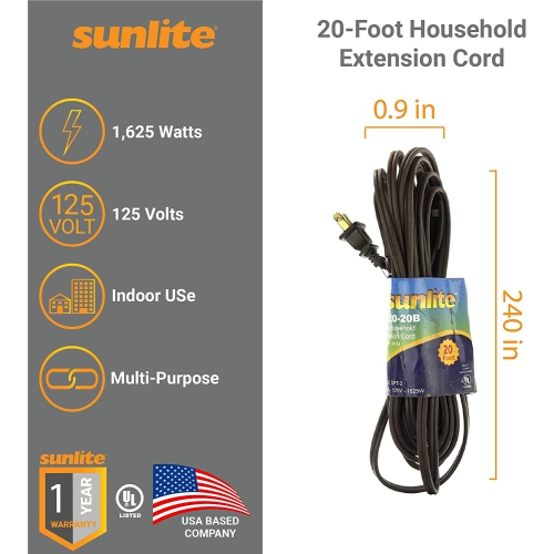 04135-SU EX20/BR 20 Foot Household Extension Cord, 2 Prong, 16/2 Gauge 13 Amp, Brown 20'