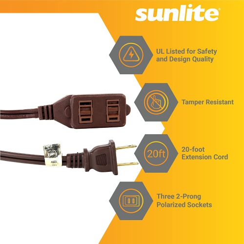 04135-SU EX20/BR 20 Foot Household Extension Cord, 2 Prong, 16/2 Gauge 13 Amp, Brown 20'