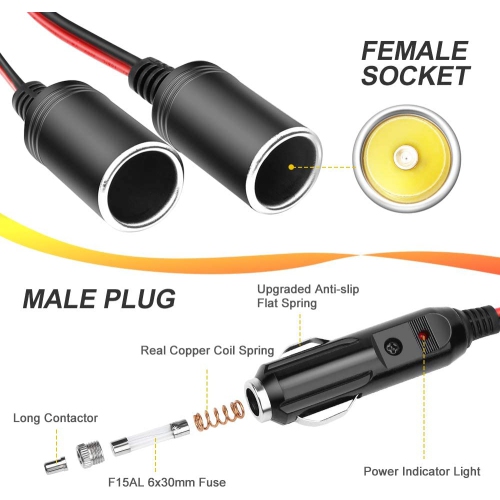 [Upgraded Version] 1 to 2 Car Cigarette Lighter Splitter Adapter Power Charger Port, 12V 24V Plug Socket 2-Way