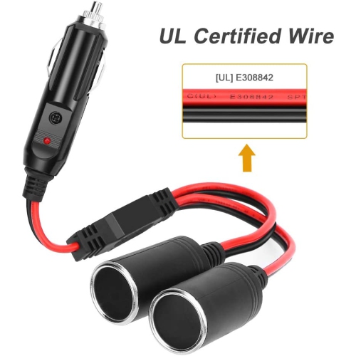 [Upgraded Version] 1 to 2 Car Cigarette Lighter Splitter Adapter Power Charger Port, 12V 24V Plug Socket 2-Way