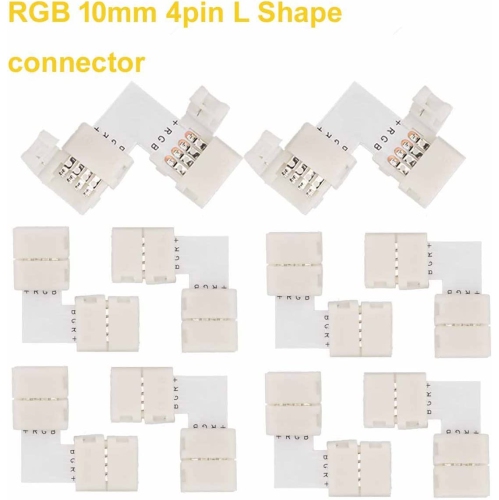 10mm 5050 RGB LED Strip Light Connectors Kits with 10PCS L Shape 4 Pin Right Angle Corner Solderless Connector