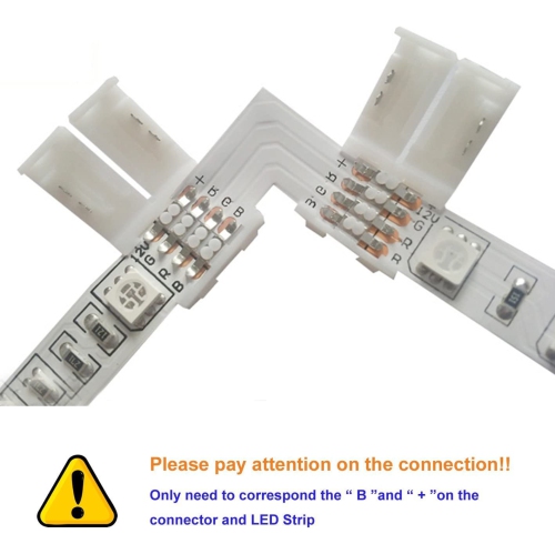 10mm 5050 RGB LED Strip Light Connectors Kits with 10PCS L Shape 4 Pin Right Angle Corner Solderless Connector