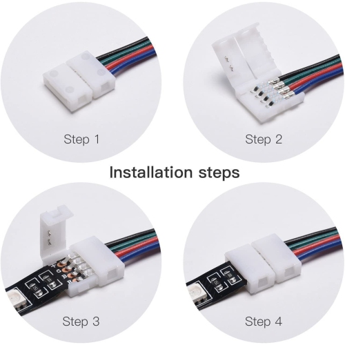 10mm 5050 RGB LED Strip Light Connectors Kits with 10PCS L Shape 4 Pin Right Angle Corner Solderless Connector