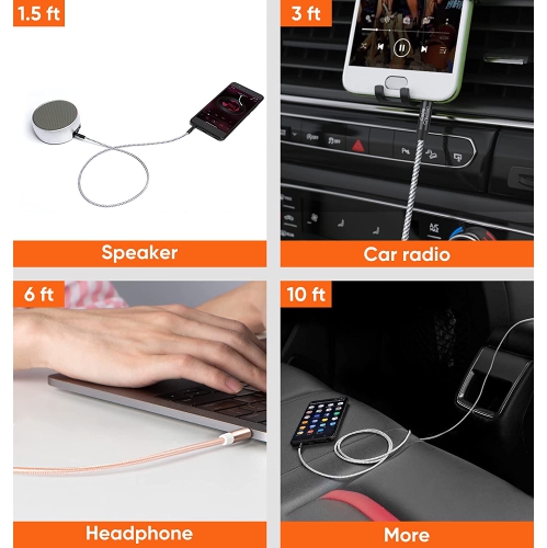 3 Feet Aux Cable, 3.5mm Male to Male Auxiliary Audio Stereo Cord Compatible with Car,Headphones, iPods,