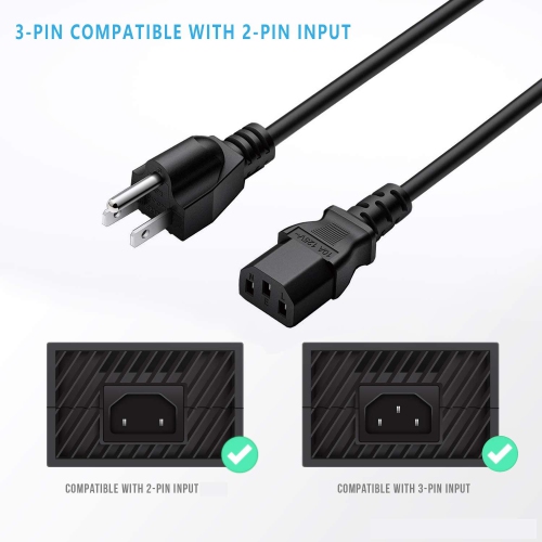 3 Prong Universal Power Cord Cable Fit for Vizio Brother Lenovo Personal Computer, PC Monitor, Bravia Smart TV,