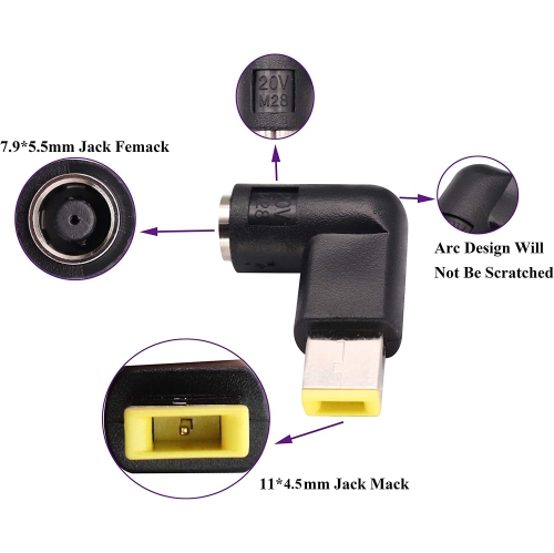 90 Degree Tip Adapter Right Angle 7.9mm x 5.5mm to Slim Square tip Power Converter Cable Adapter for Leonvo