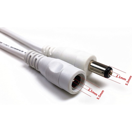 2PCS 3.28 ft White 2.1mm x 5.5mm DC Plug Extension Cable for Power Adapter, 12v dc Extension,2.1mm Extension,22AWG