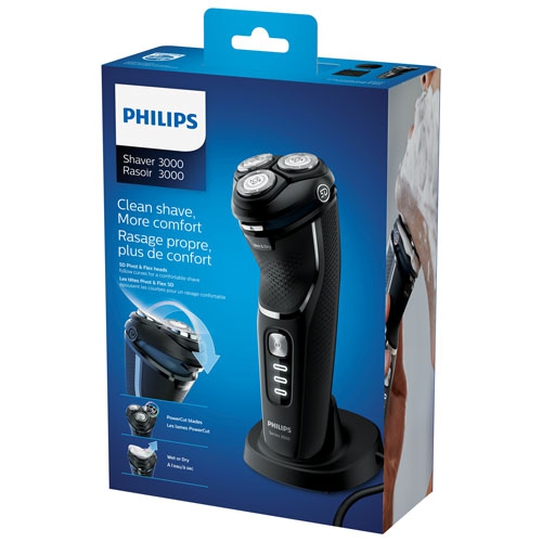 Série 3000 de Philips | humide et sec - têtes de pivot 5D + lames PowerCut - rasoir sans fil - Bleu brillant