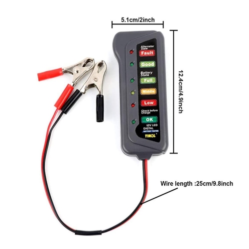 12V Digital Battery Tester Alternator for Vehicles with 6 LED Lights Indication