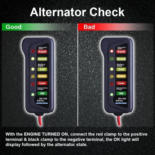 12V Digital Battery Tester Alternator for Vehicles with 6 LED Lights Indication