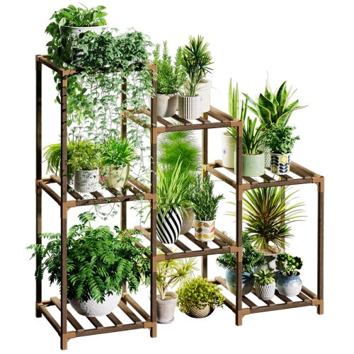 Furniture One 3 Tiers 7 Potted Wood Plant Stands Nature