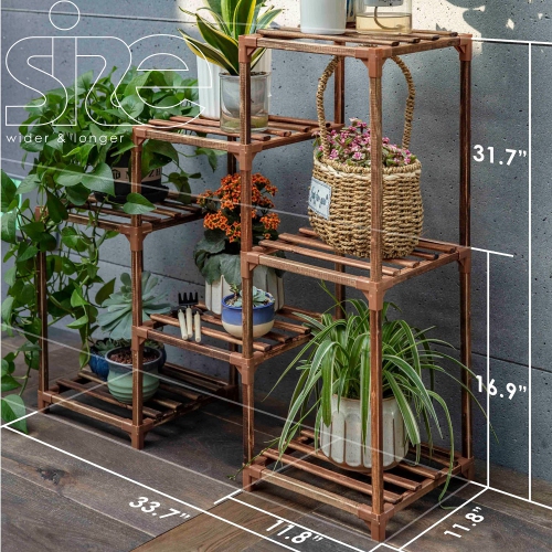 Furniture One 3 Tiers 7 Potted Wood Plant Stands Nature