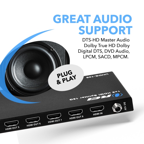 1x8 HDMI Splitter : 1-In 8-Out, Ultra HD 4K, EDID