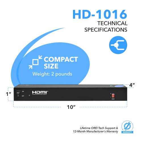 1x16 HDMI Splitter : 1-In 16-Out, UltraHD 4K, EDID