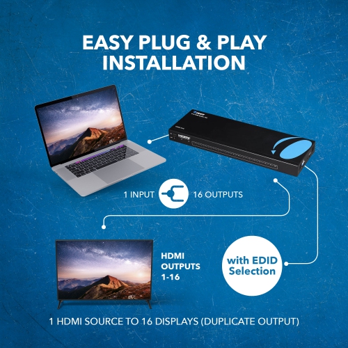 1x16 HDMI Splitter : 1-In 16-Out, UltraHD 4K, EDID