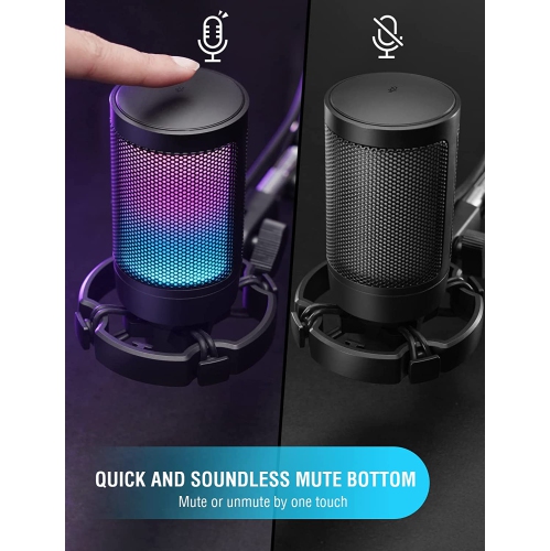 Fifine USB Gaming Microphone for PC PS5, RGB Condenser Mic with Quick Mute