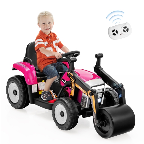 Costway Kids Ride On Road Roller 12V Electric Tractor Remote w/ Music & LED Light