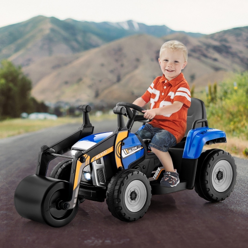 Costway Kids Ride On Road Roller 12V Electric Tractor Remote w/ Music & LED Light