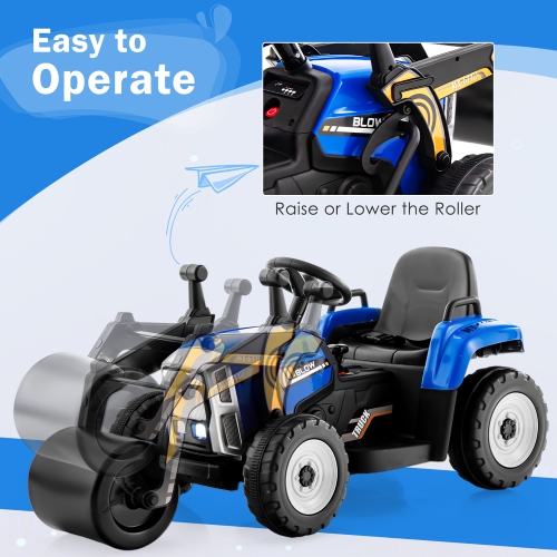 Costway Kids Ride On Road Roller 12V Electric Tractor Remote w/ Music & LED Light