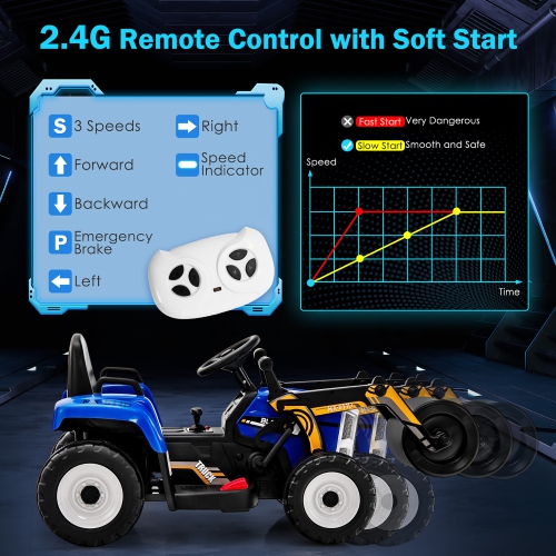 Costway Kids Ride On Road Roller 12V Electric Tractor Remote w/ Music & LED Light