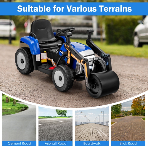 Costway Kids Ride On Road Roller 12V Electric Tractor Remote w/ Music & LED Light