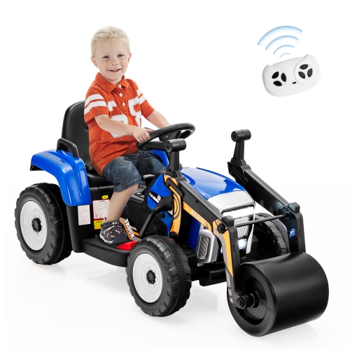 Costway Kids Ride On Road Roller 12V Electric Tractor Remote w/ Music & LED Light
