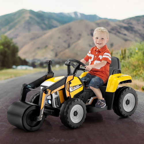 Costway Kids Ride On Road Roller 12V Electric Tractor Remote w/ Music & LED Light