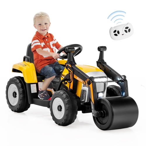 Costway Kids Ride On Road Roller 12V Electric Tractor Remote w/ Music & LED Light