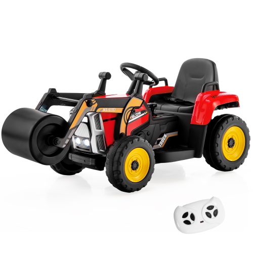 COSTWAY  Kids Ride On Road Roller 12V Electric Tractor Remote W/ Music & Led Light