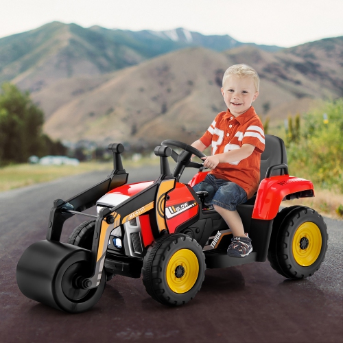 Costway Kids Ride On Road Roller 12V Electric Tractor Remote w/ Music & LED Light