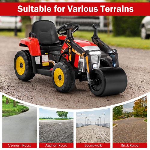 Costway Kids Ride On Road Roller 12V Electric Tractor Remote w/ Music & LED Light