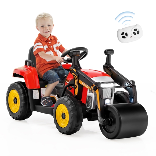 Costway Kids Ride On Road Roller 12V Electric Tractor Remote w/ Music & LED Light