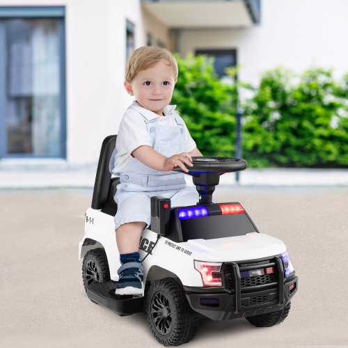 Costway 2-in-1 6V Kids Ride On Police Car Toddler Push Car w/ Megaphone & Siren