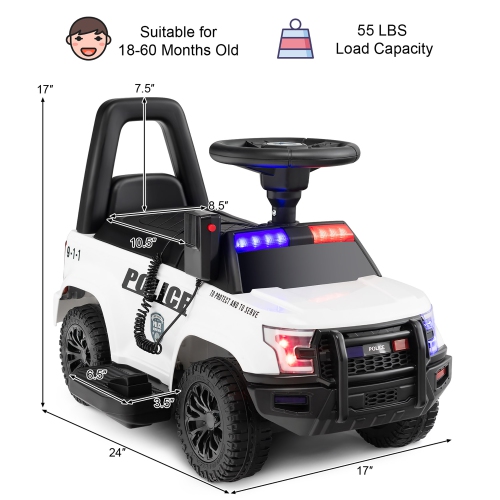 Costway 2-in-1 6V Kids Ride On Police Car Toddler Push Car w/ Megaphone & Siren