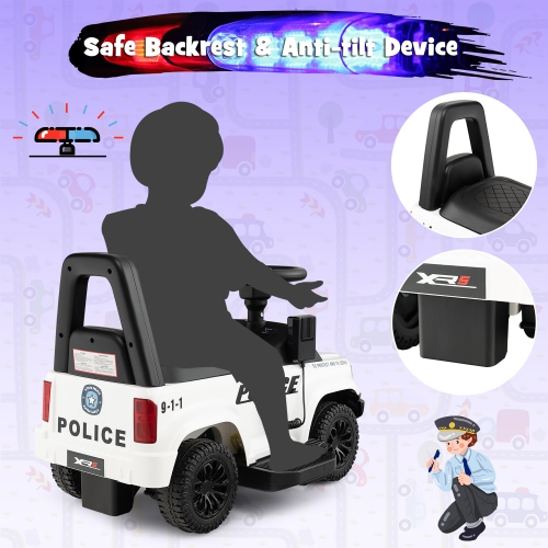 Costway 2-in-1 6V Kids Ride On Police Car Toddler Push Car w/ Megaphone & Siren
