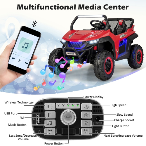 12V 2-Seater Kids Ride On UTV RC Electric Vehicle Suspension w/ Lights & Music