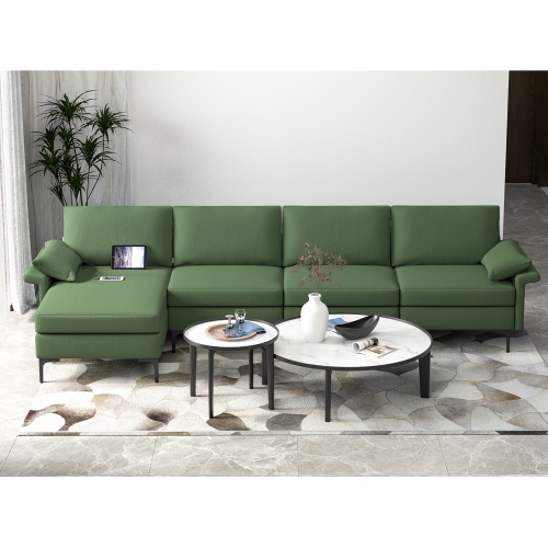 Sofa modulaire moderne en L USB de Costway avec chaise réversible et 4 ports USB verts