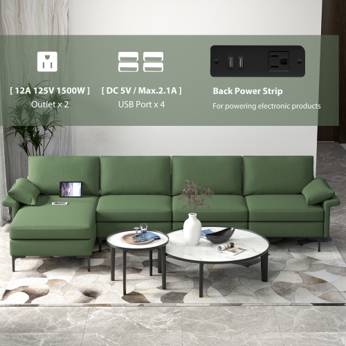Sofa modulaire moderne en L USB de Costway avec chaise réversible et 4 ports USB verts
