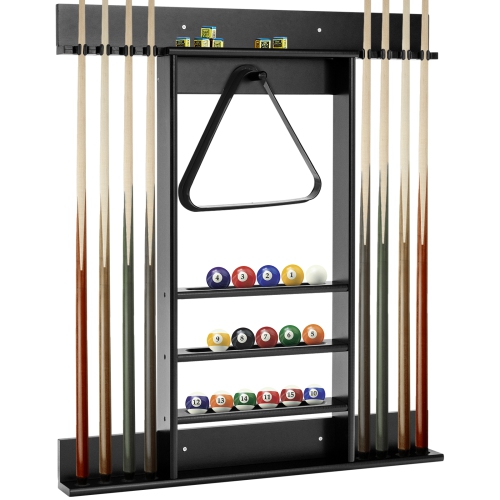 TOPBUY  Wall-Mounted Billiard Pool Cue Rack Pool Sticker Holder for Storing Cues & Pool Table Equipment Accessories Black/brown