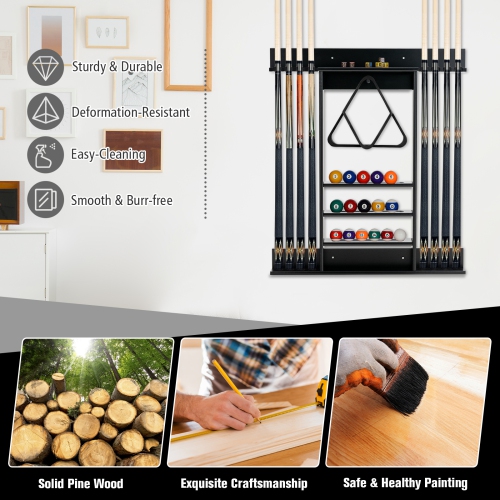 Support mural d’autocollants de piscine pour queues de billard de TopBuy pour ranger les queues de billard et les accessoires de table de billard