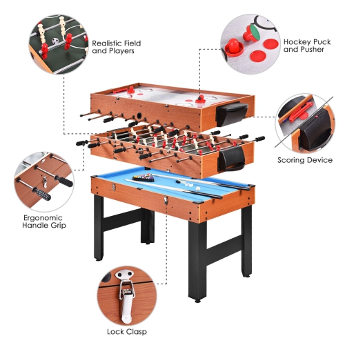 Topbuy 3-In-1 Multi Game Table Wooden Soccer Billiard Game Combo Table