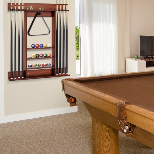 Topbuy Wall-Mounted Billiard Pool Cue Rack Pool Sticker Holder for Storing Cues & Pool Table Equipment Accessories Black/Brown