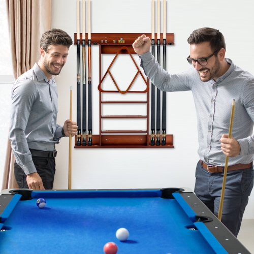 Topbuy Wall-Mounted Billiard Pool Cue Rack Pool Sticker Holder for Storing Cues & Pool Table Equipment Accessories Black/Brown