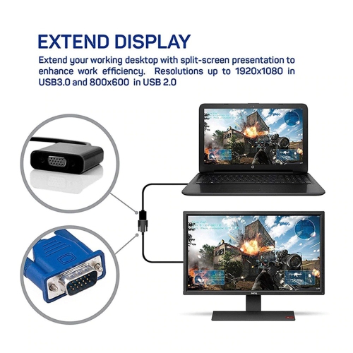 USB to VGA Adapter Converter External Video Adapter Multi-Display Graphic Card