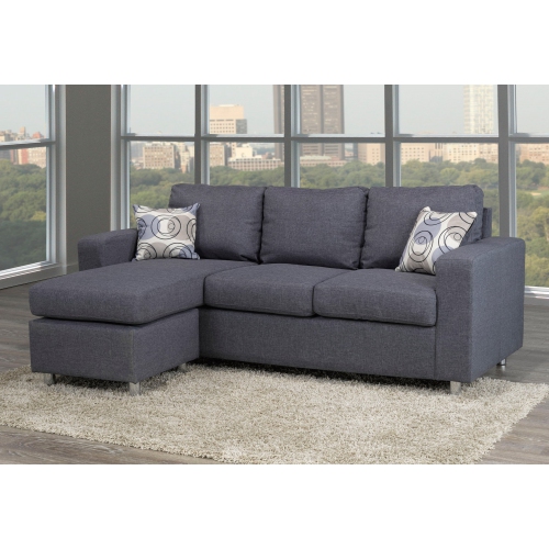 Reversible Sofa Sectional Small Grey Fabric W Accent Pillows