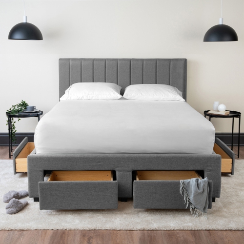 Lit avec rangement à panneau et tête de lit - double