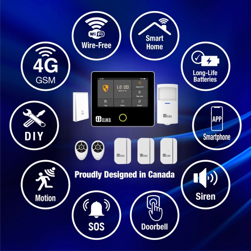 Elder Système d'alarme sans fil 8 pièces Wi-Fi et alarme intelligente 4G DIY, panneau tactile couleur, sonnette, capteurs d'alarme de porte et de