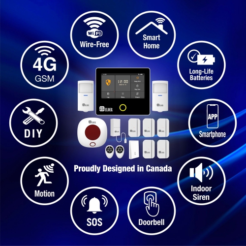 Elder Système d'alarme sans fil 13 pièces Wi-Fi et maison intelligente de 4G DIY, panneau tactile, sirène, sonnette, fuite. Capteurs d'alarme de